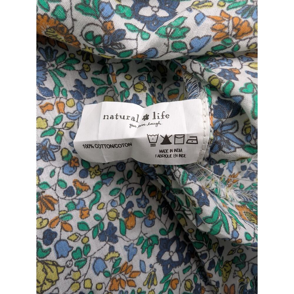 Natural Life Blouse Women Medium Floral Boho Cottage Western Ruffle Cotton Green - Picture 2 of 6
